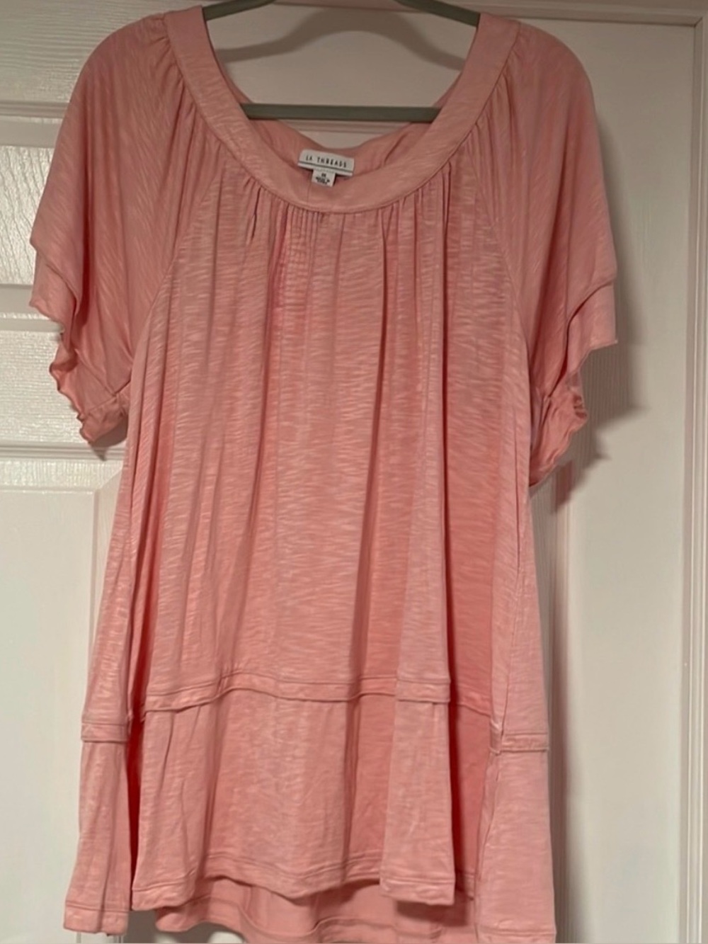 LA THREADS Pink Short Sleeve Peasant Tee